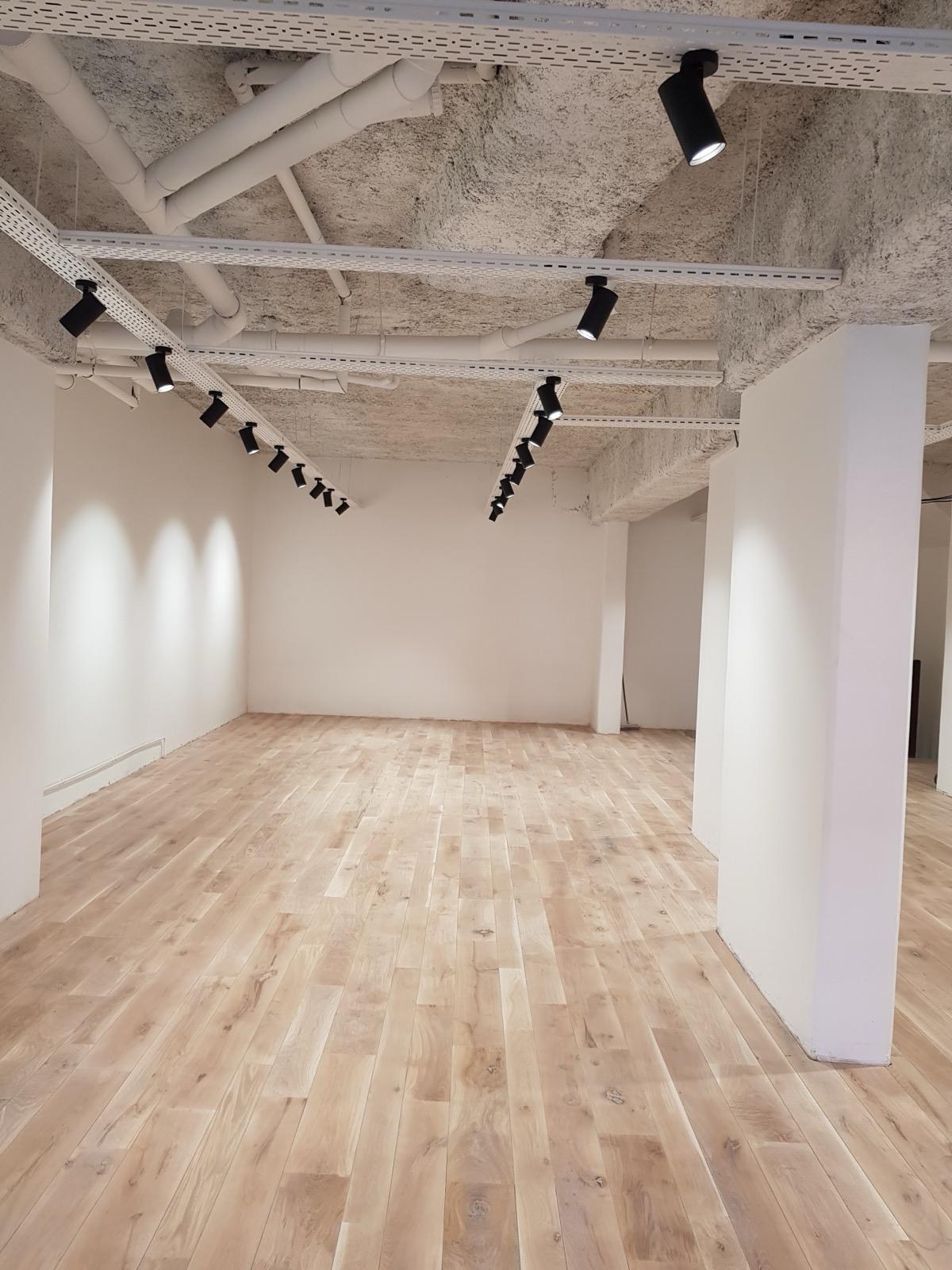 Éclairage sur rails et spots orientables dans un commerce parisien